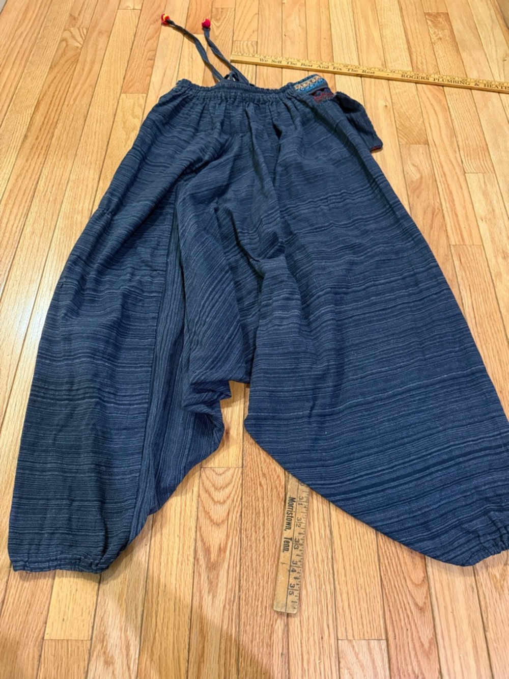 Boho Wide-Leg Harem Pants in Navy embroidered waist and pocket cotton hippie - Picture 7 of 8